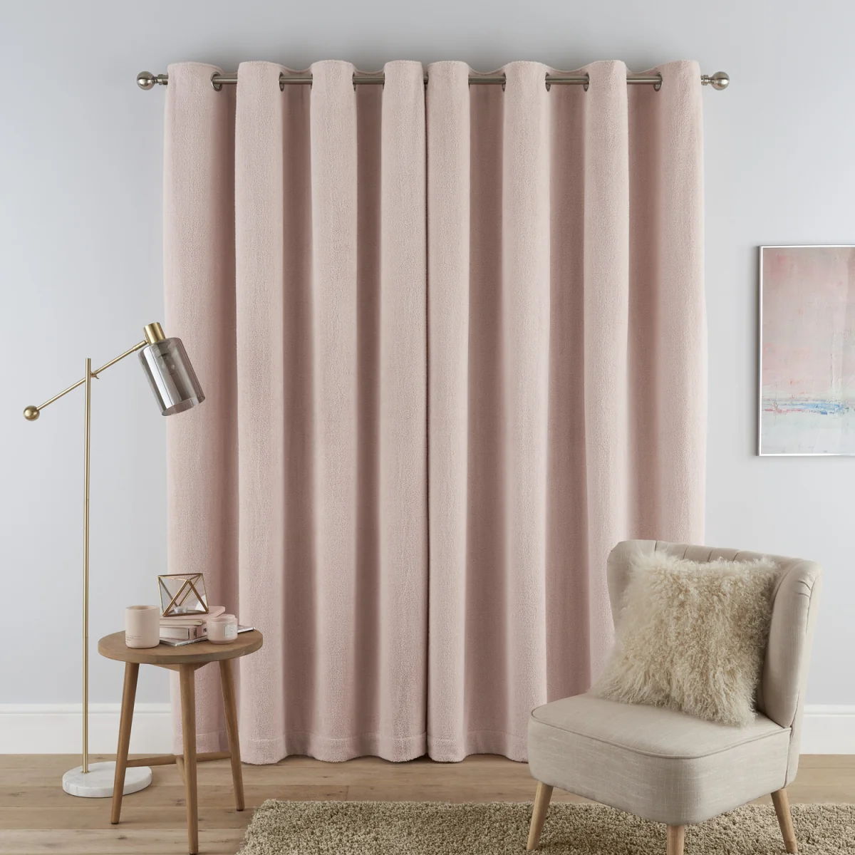 Luxury Super Soft Teddy Fleece Eyelet Lined Curtains - 2 Panels - Blush – image 2
