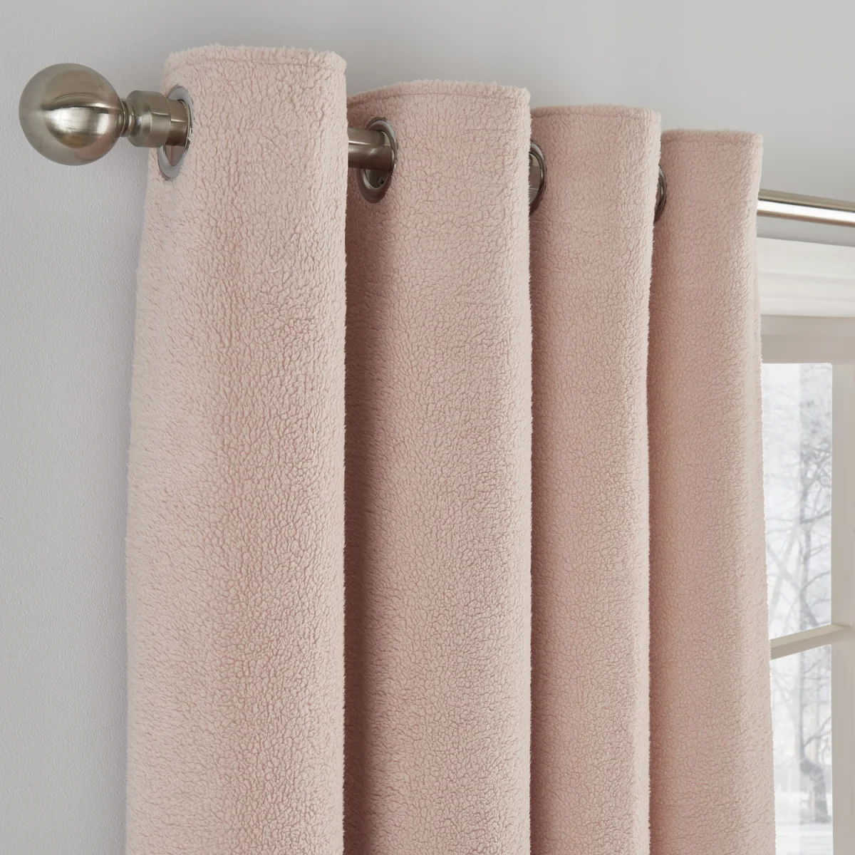 Luxury Super Soft Teddy Fleece Eyelet Lined Curtains - 2 Panels - Blush – image 5
