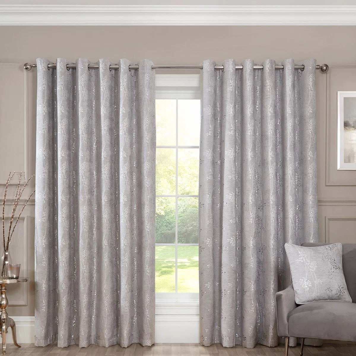 Grace Chenille Curtain - Grey / 229cm