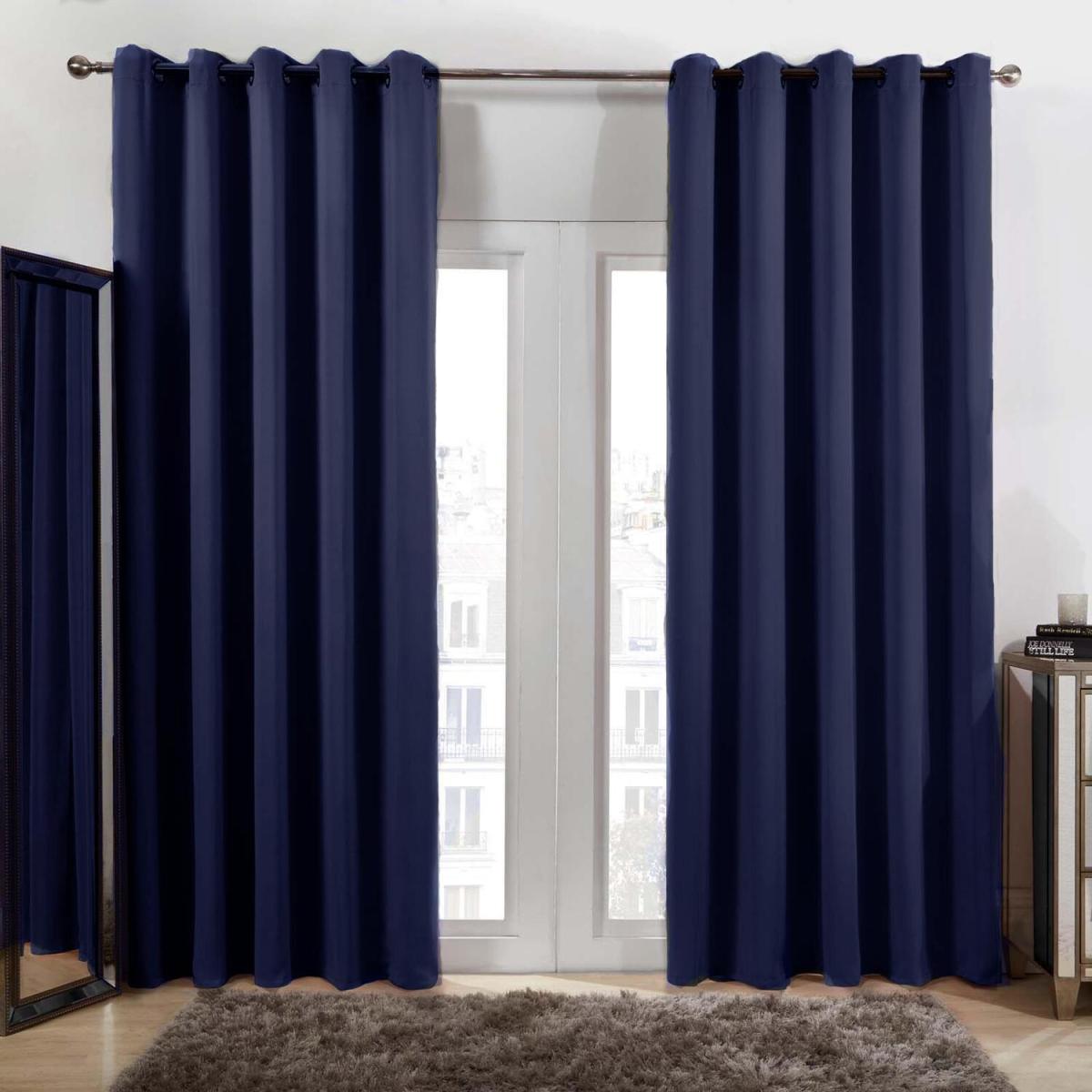 Dreamscene Eyelet Blackout Curtains PAIR of Thermal Ring Top - Blue / 137cm / 46" wide x 54" drop – image 2