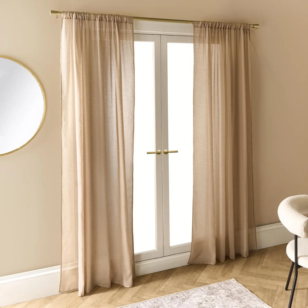 OHS Linen Look Slot Top Voile Curtains - Mink – image 3