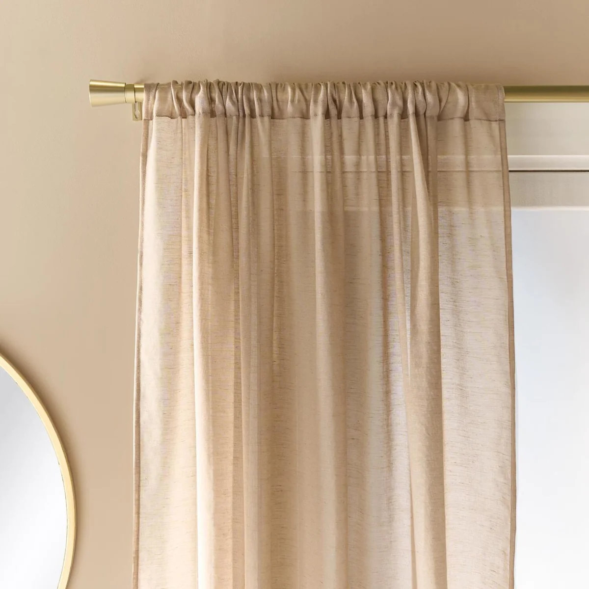 OHS Linen Look Slot Top Voile Curtains - Mink – image 4