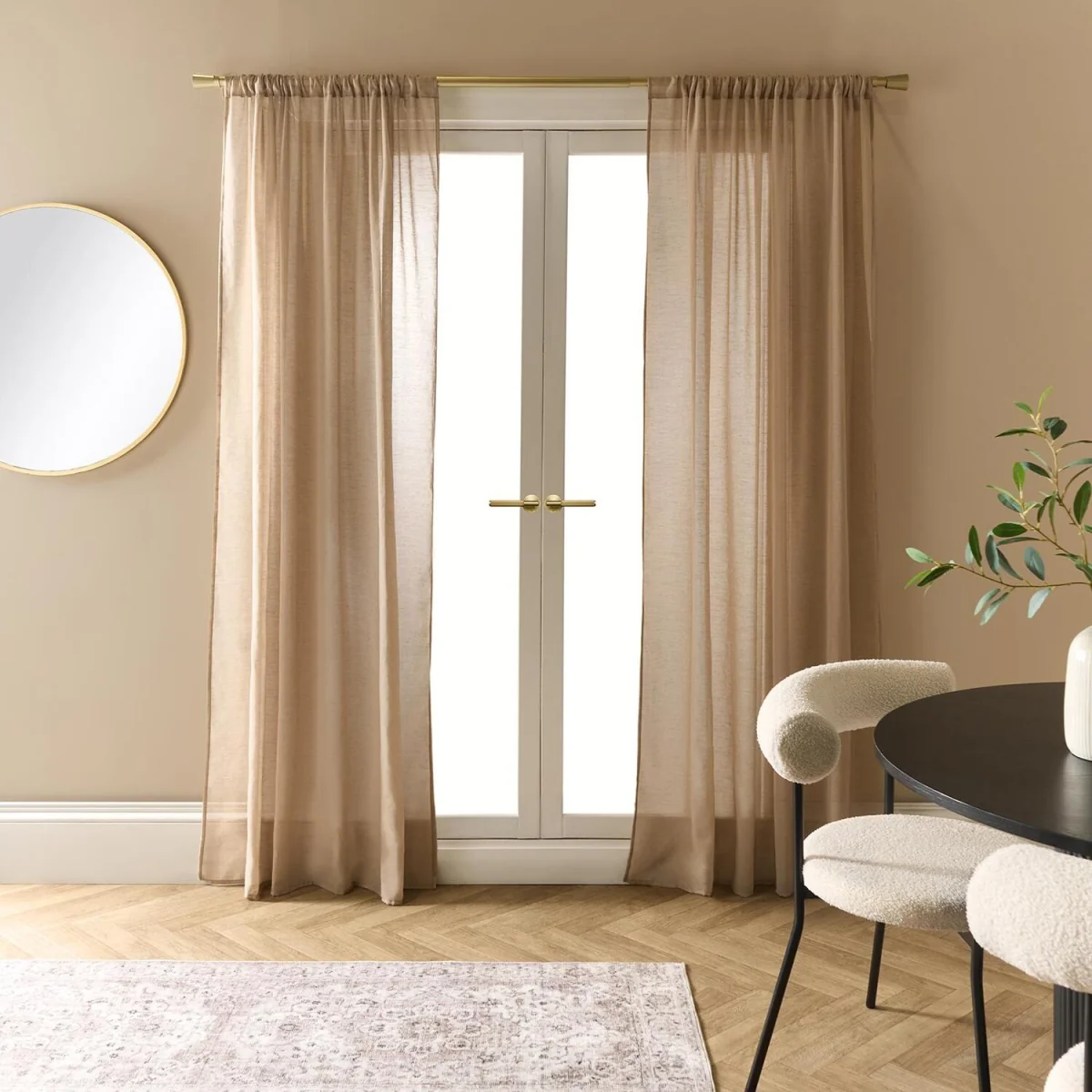 OHS Linen Look Slot Top Voile Curtains - Mink – image 1