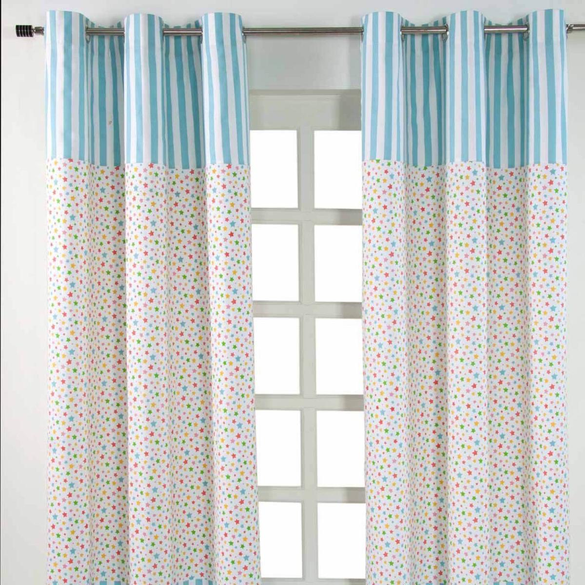 Cotton Stars Ready Made Eyelet Curtain Pair - Multicolour / 182cm