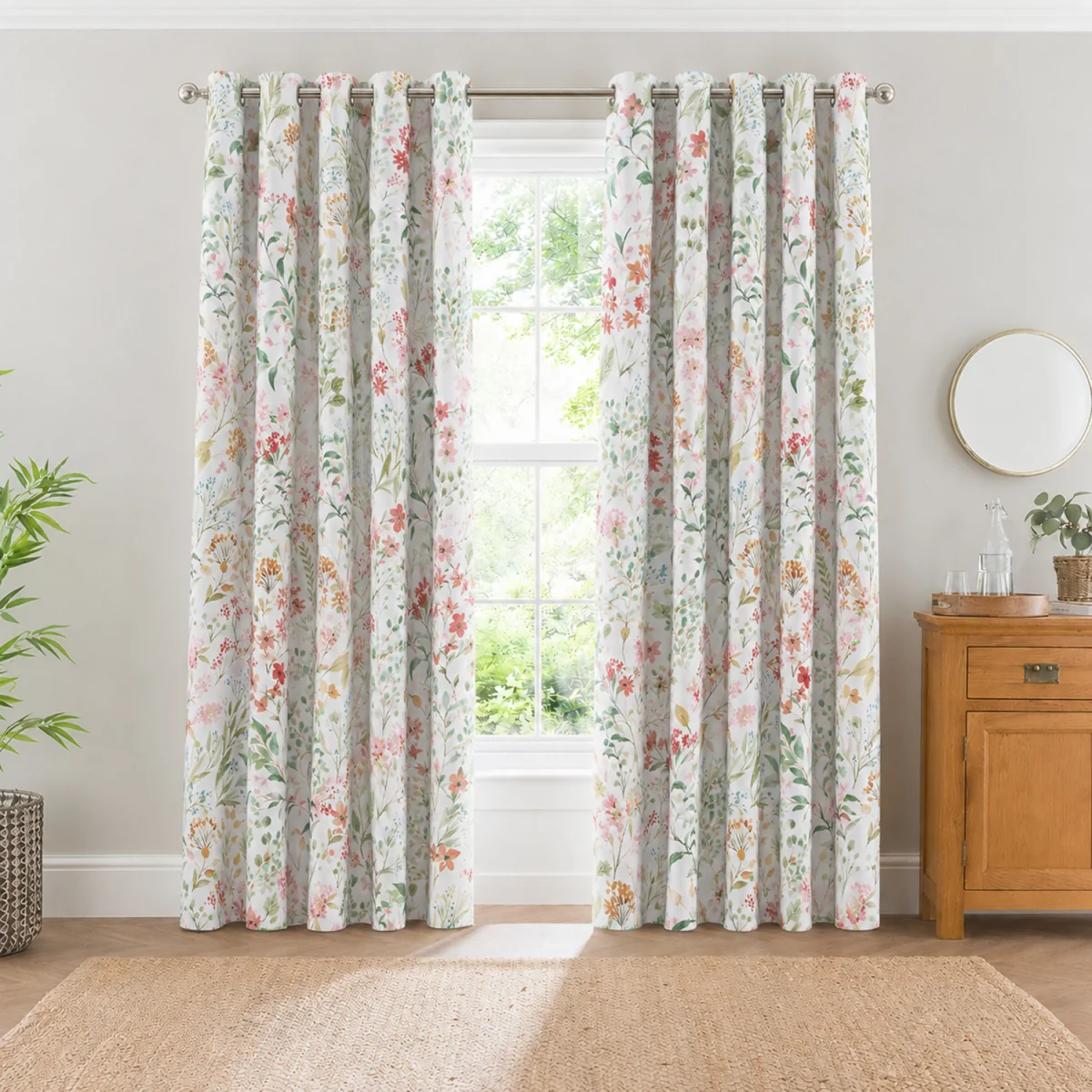 Large floral Printed Unlined Ringtop Curtains - Multi / 137cm – image 5