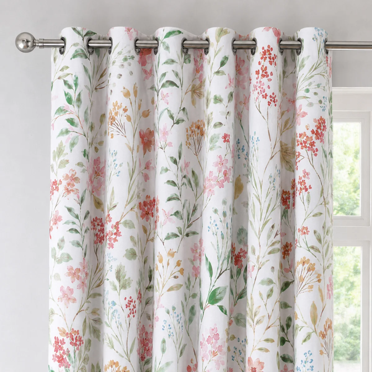 Large floral Printed Unlined Ringtop Curtains - Multi / 137cm – image 6