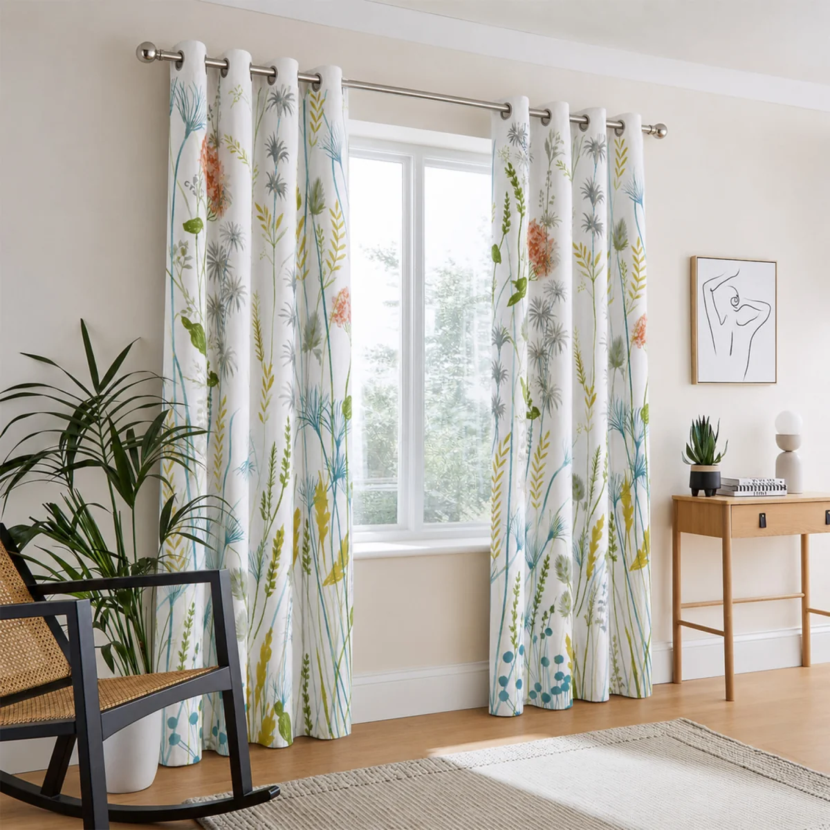 Large floral Printed Unlined Ringtop Curtains - Multi / 137cm – image 1