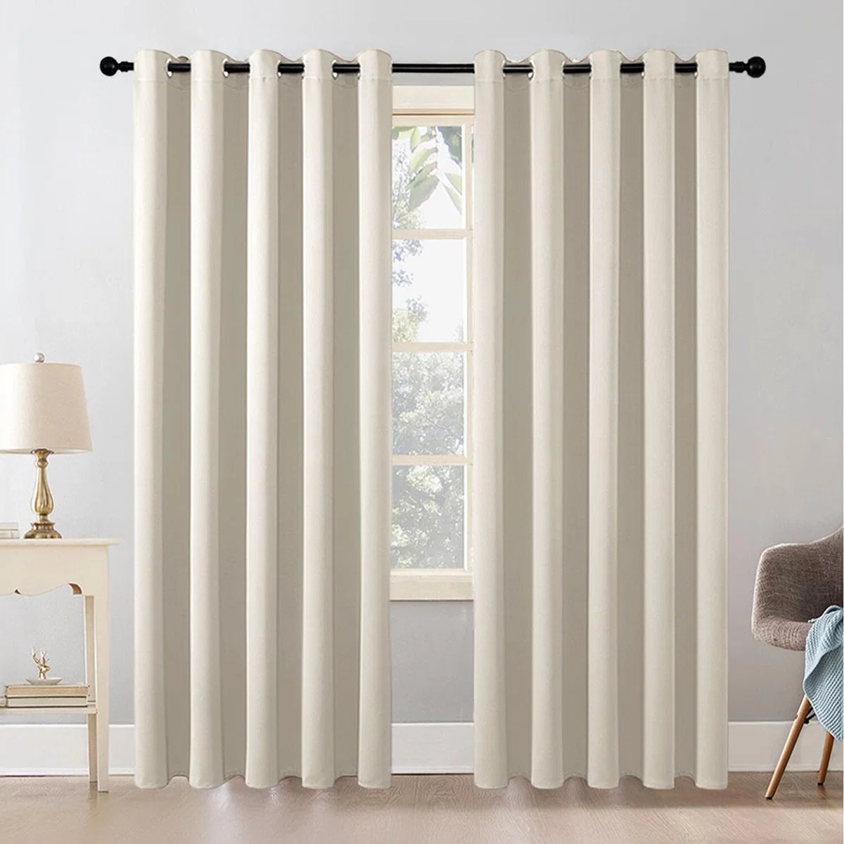 Blackout Curtains Pair Solid Colour Grommet Top Polyester - beige / 229cm