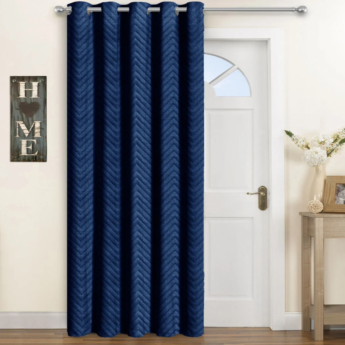 Chevron Pattern Thermal Door Panel Curtain - Navy – image 2