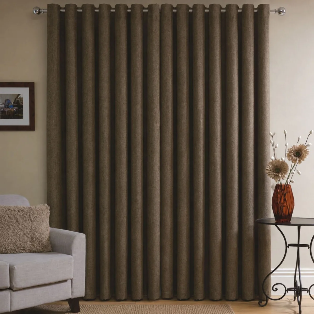 Herringbone Eyelet Ring Top Ready Made Window Curtain - 2 Panels - Natural – image 2