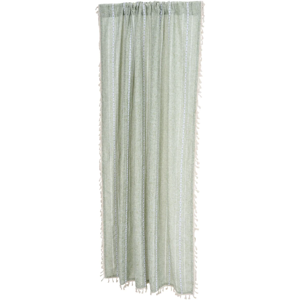 Bohemian Faux Linen Curtain with Tassels - Soft Light Green – image 2