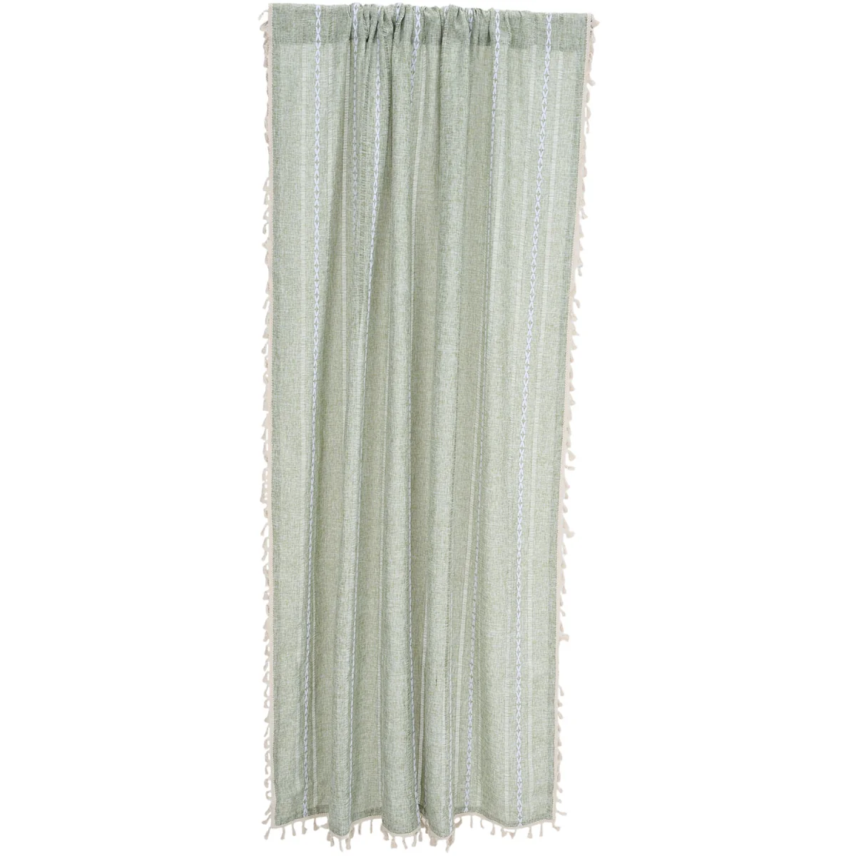 Bohemian Faux Linen Curtain with Tassels - Soft Light Green – image 3