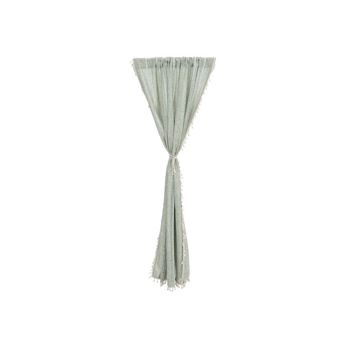 Bohemian Faux Linen Curtain with Tassels - Soft Light Green – image 1