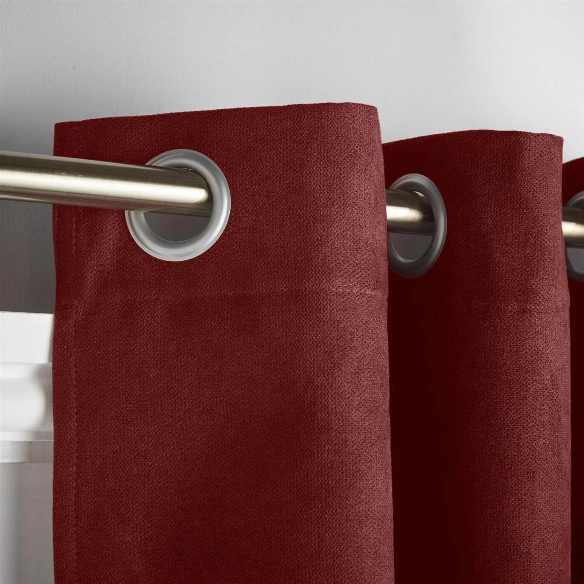 Velvet Chenille Thermal Fleece Lined Ring Top Door Curtain - Red – image 5