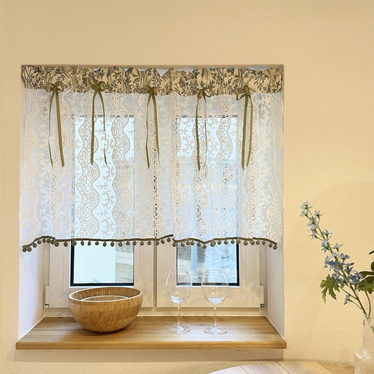 Retro Bow Short Curtain - White / 100cm