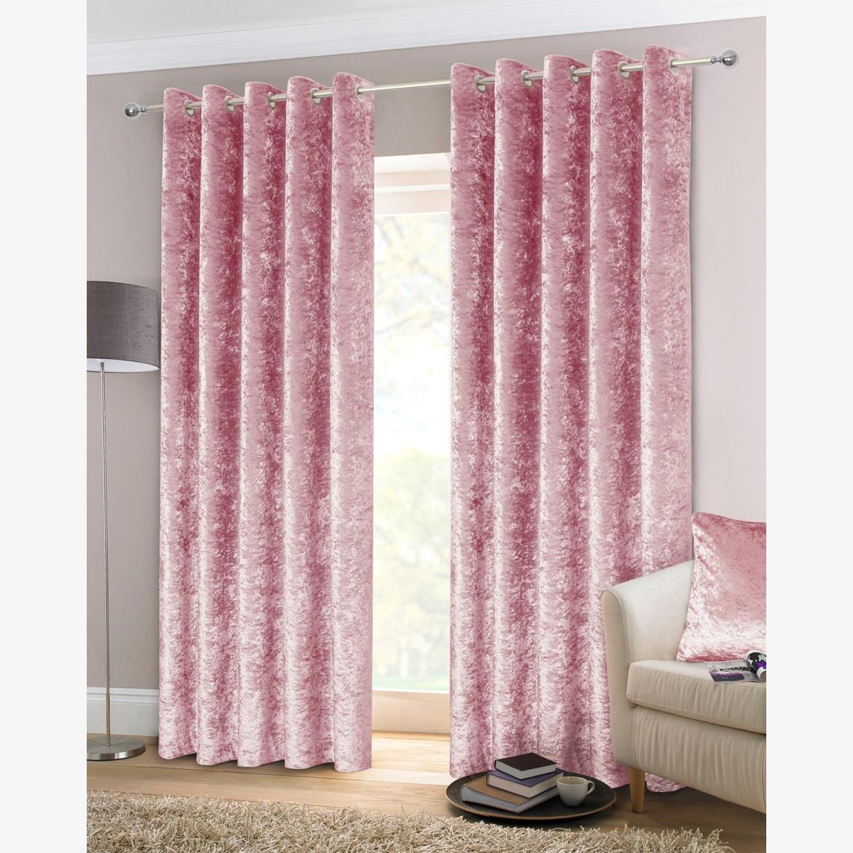 Crushed Velvet Polyester Curtains Pair - Blush / 54cm
