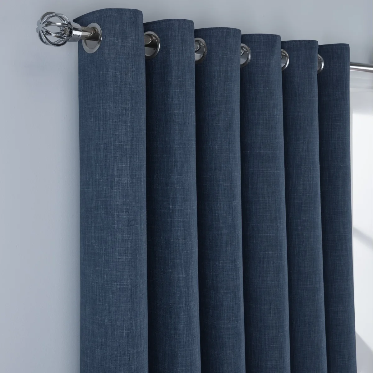 Luxury Linen Look Eyelet Blackout Lined Curtains - 2 Panels - Navy – image 5