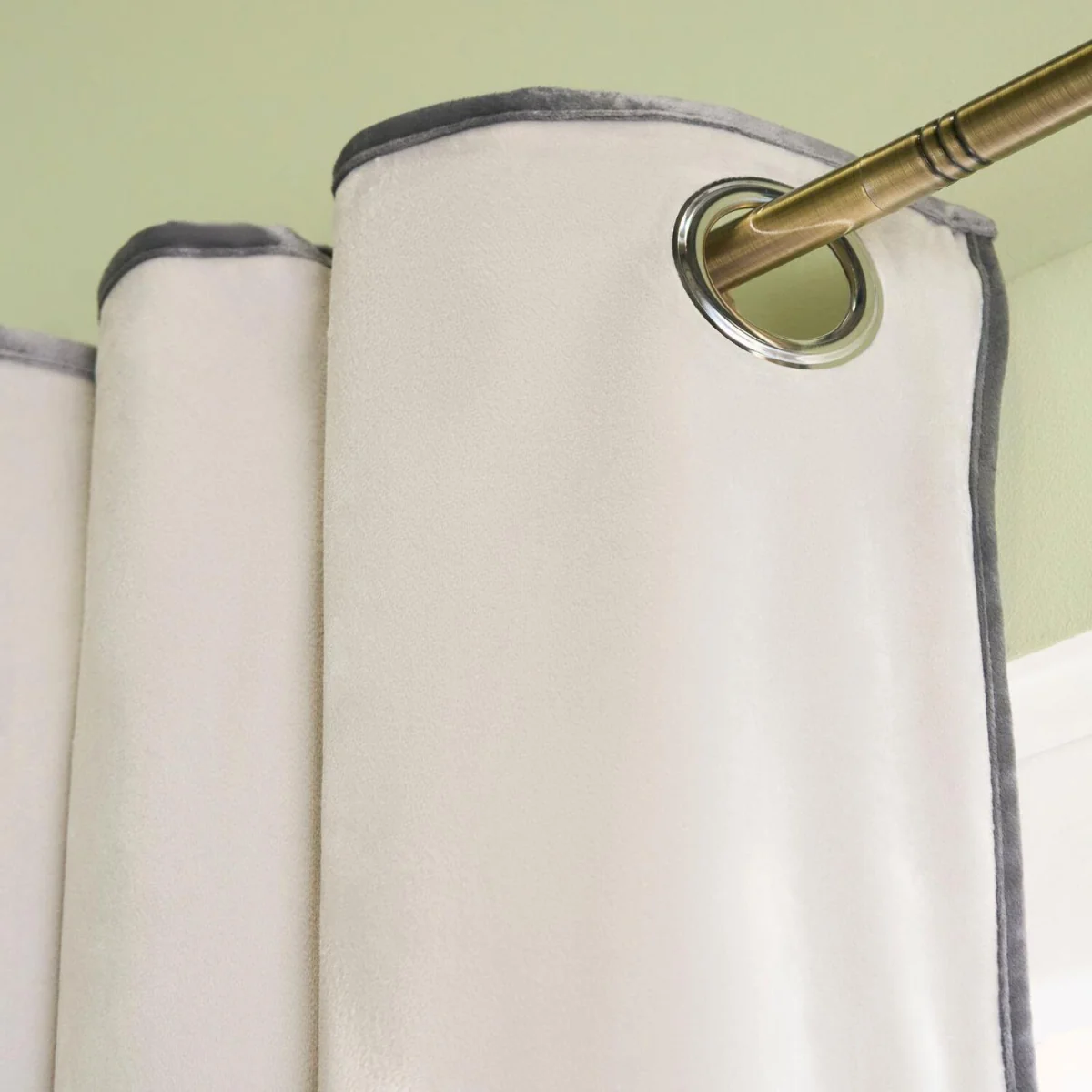 OHS Piped Edge Velvet Eyelet Curtains - Grey – image 1