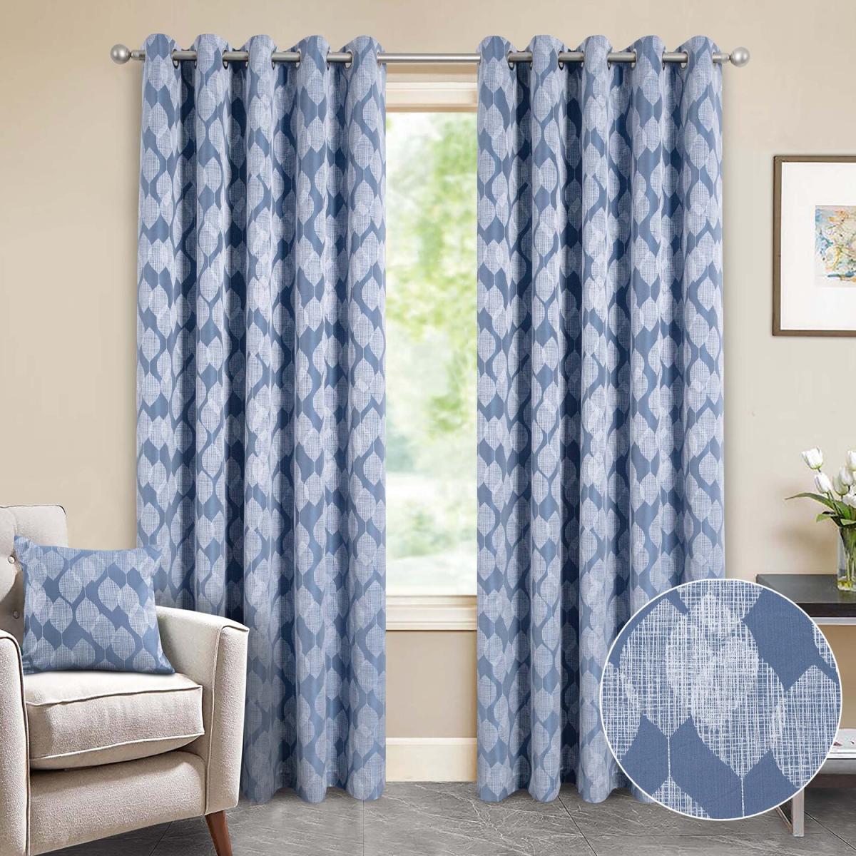 Halo Lined Eyelet Curtains - Blue / 114cm / 183cm