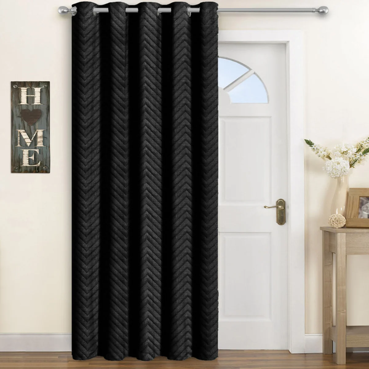 Chevron Pattern Thermal Door Panel Curtain - Black – image 2