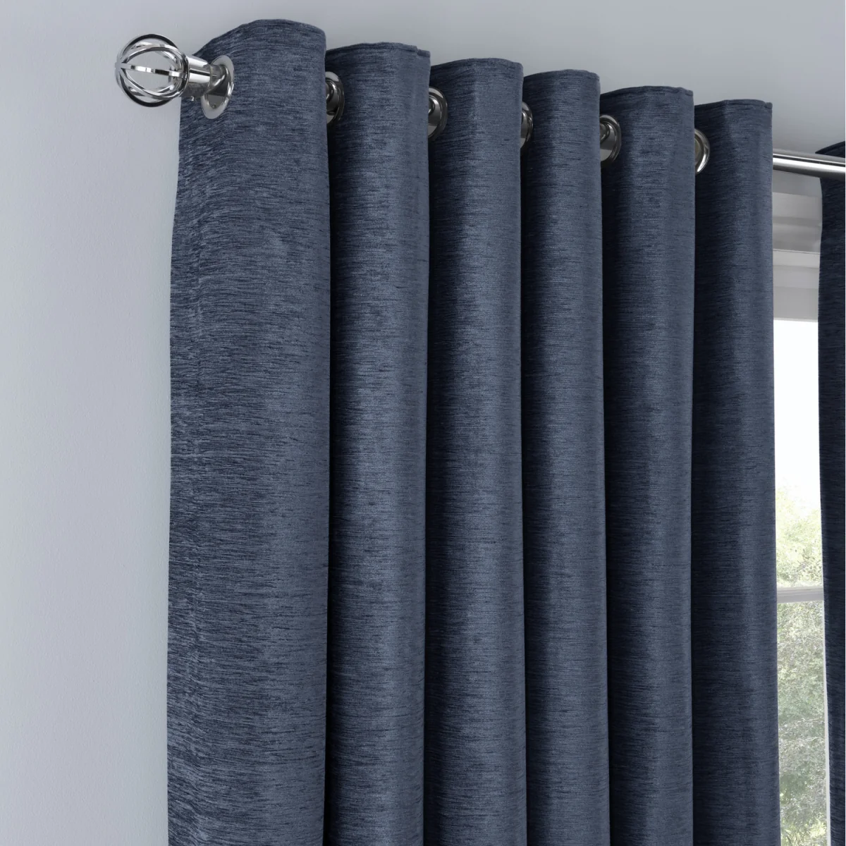 Luxury Chenille Eyelet Lined Curtains - 2 Panels - Navy – image 6