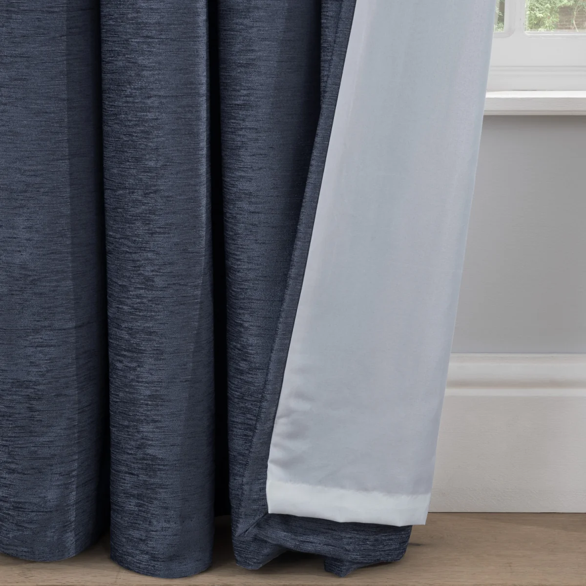 Luxury Chenille Eyelet Lined Curtains - 2 Panels - Navy – image 7