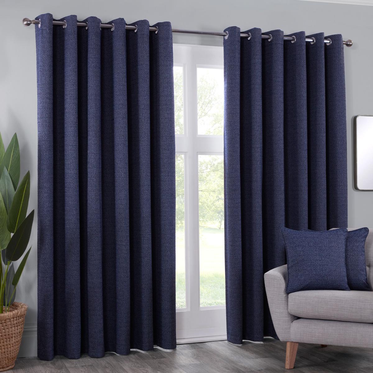 Crofton Eyelet Curtain - Navy / 183cm / 168cm