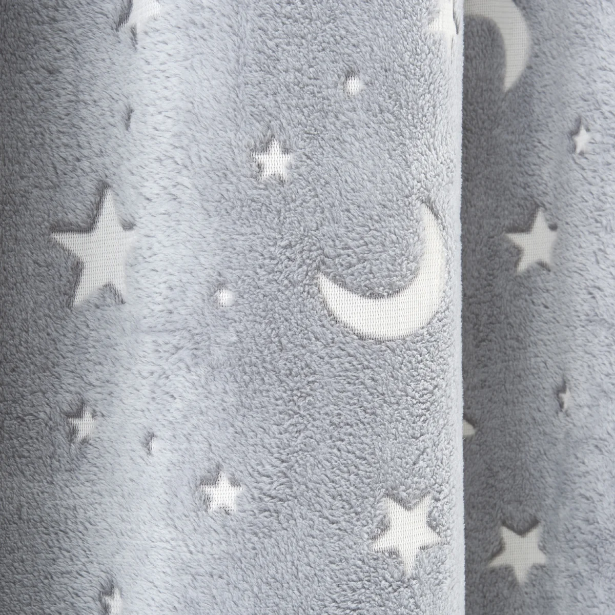 Teddy Fleece Glow Dark Moon Stars Eyelet Curtains - 2 Panels - Grey – image 5
