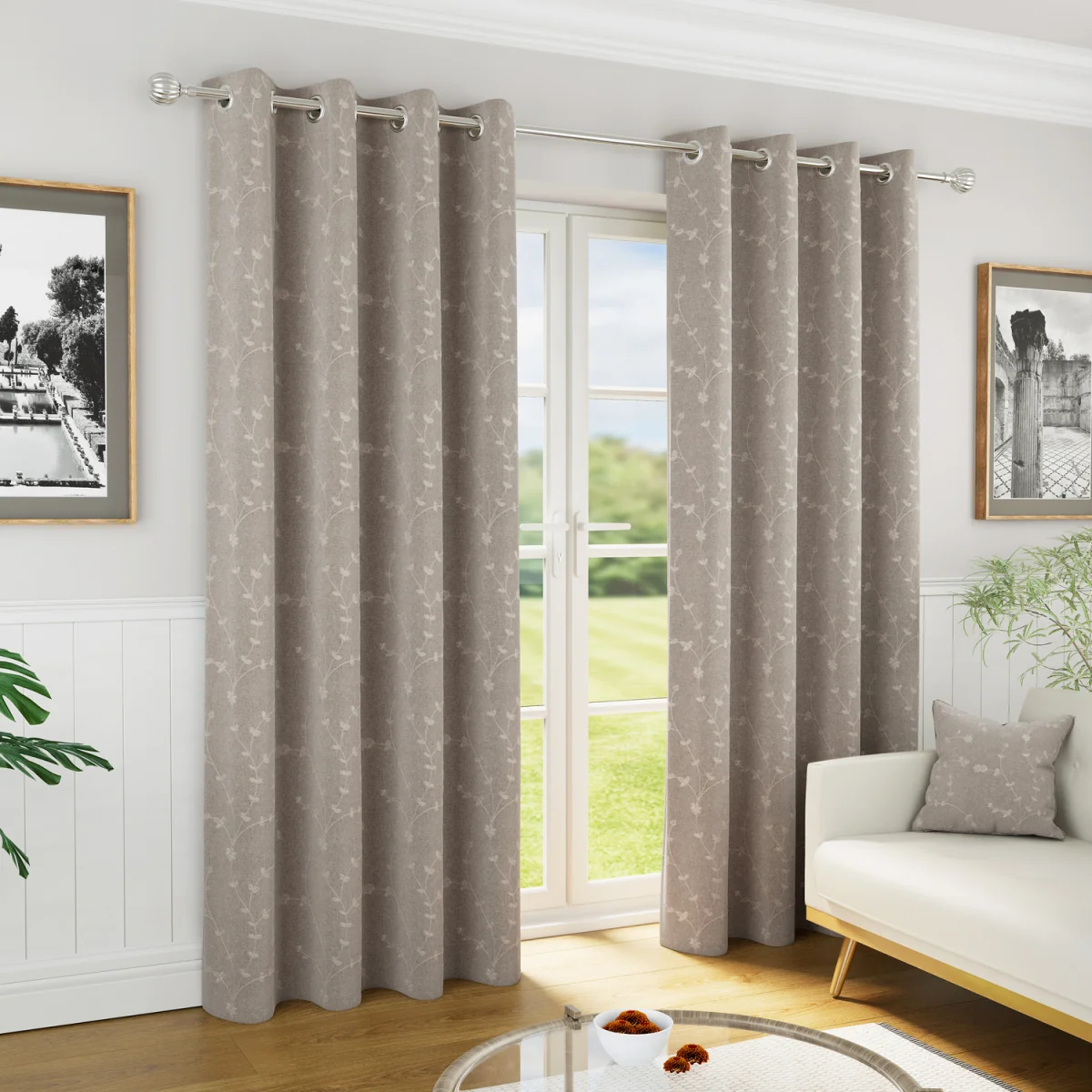 Tivoli Natural Blackout Floral Eyelet Curtains - Natural / 168cm / 183cm – image 1