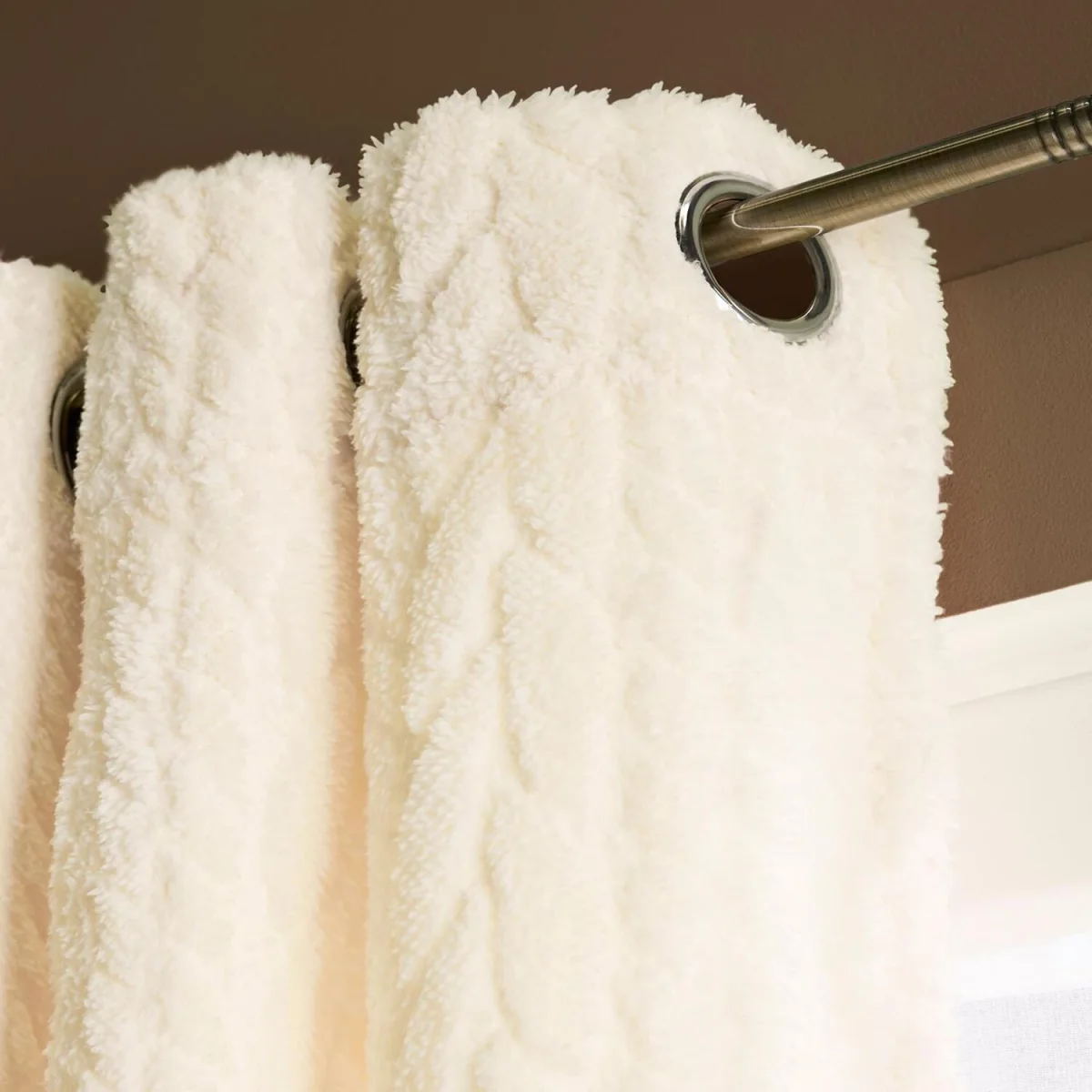 OHS Cable Knit Fleece Thermal Eyelet Curtains - Cream – image 3