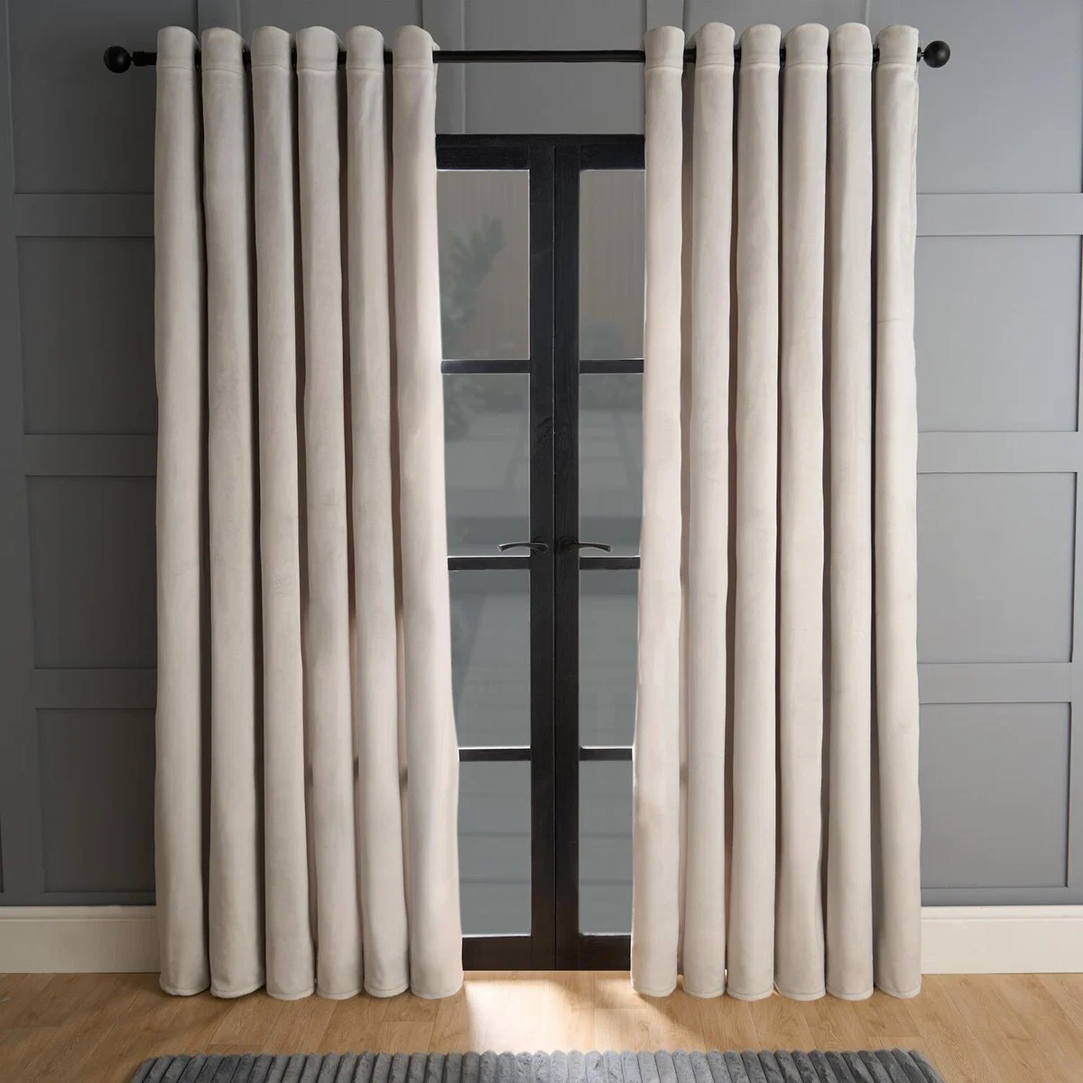 Pair Of Matte Velvet Thermal Eyelet Curtains - Silver / 3.17kg / 228cm