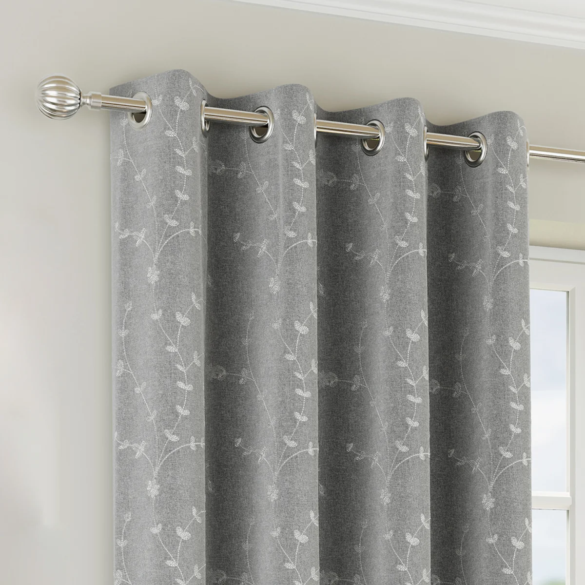 Tivoli Grey Blackout Floral Eyelet Curtains - Grey / 168cm / 183cm – image 2