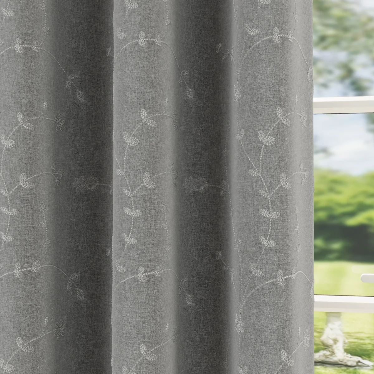 Tivoli Grey Blackout Floral Eyelet Curtains - Grey / 168cm / 183cm – image 4