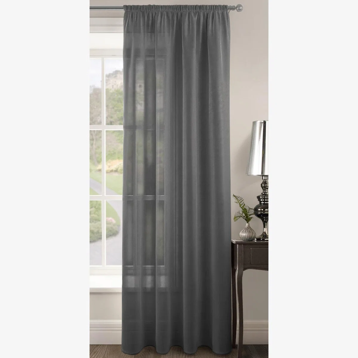Modern Plain Voile Panel - Charcoal / 72in