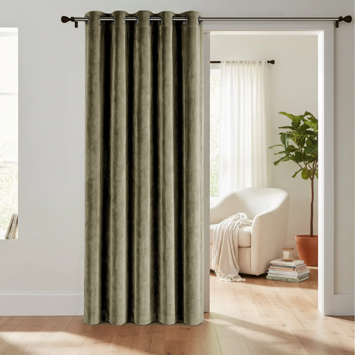 Luxurious Matte Velvet Fully Lined Door Panel Curtain - Mink