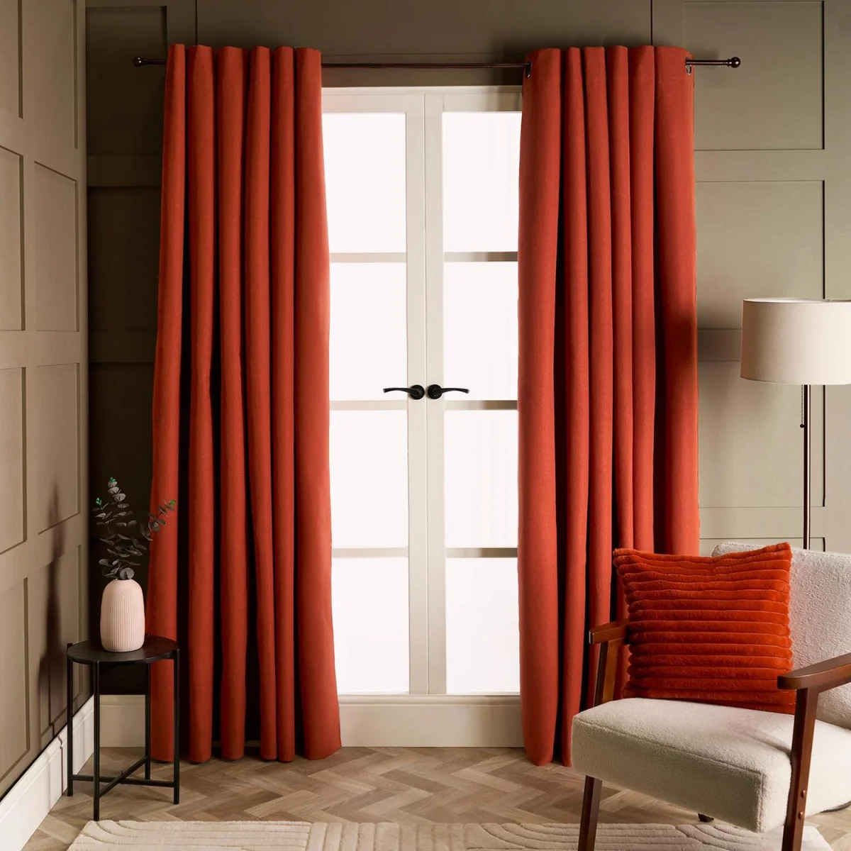 OHS Woven Texture Eyelet Blackout Curtains - Rust – image 1
