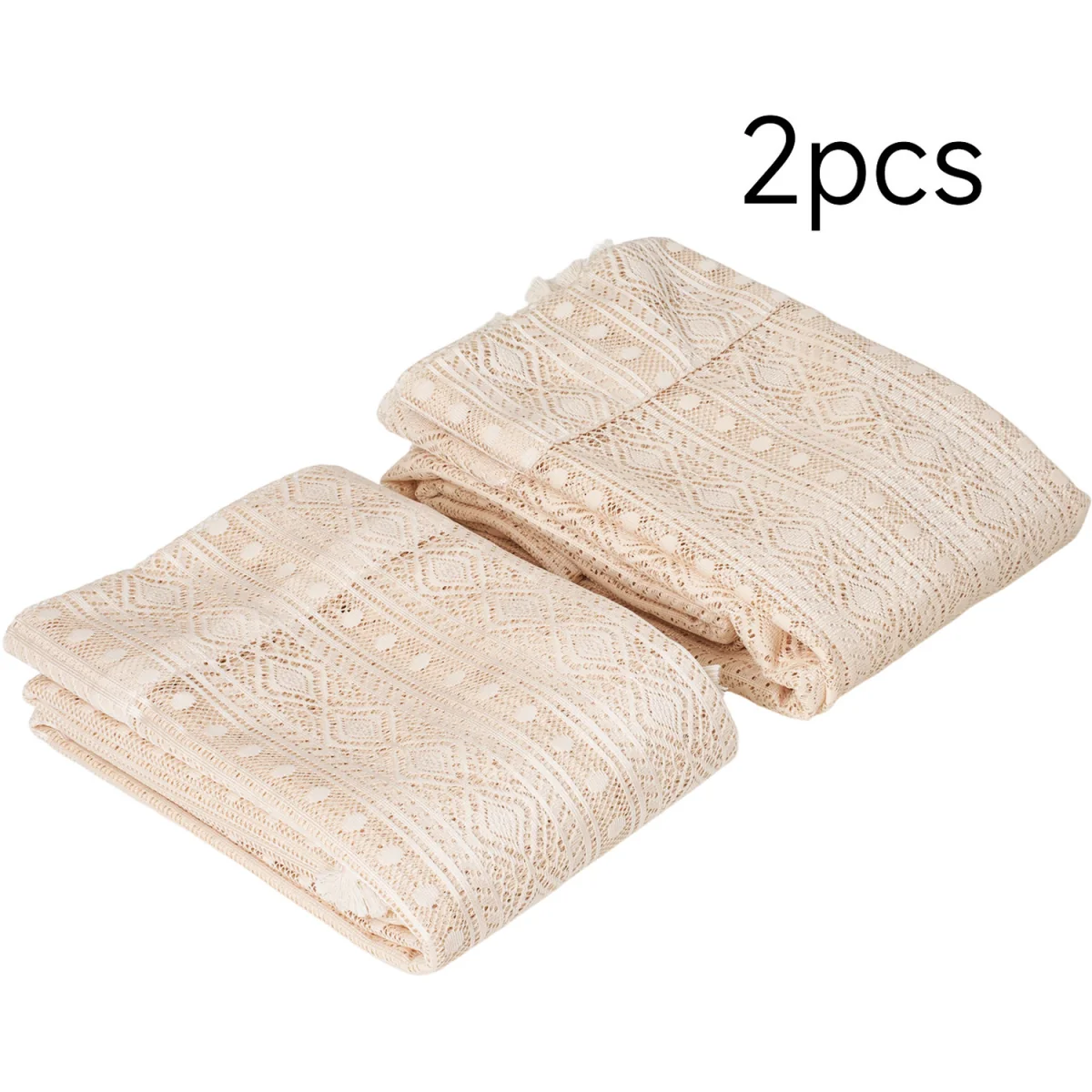 Elegant Semi-Sheer Lace Curtains with Decorative Tassels - Beige – image 2