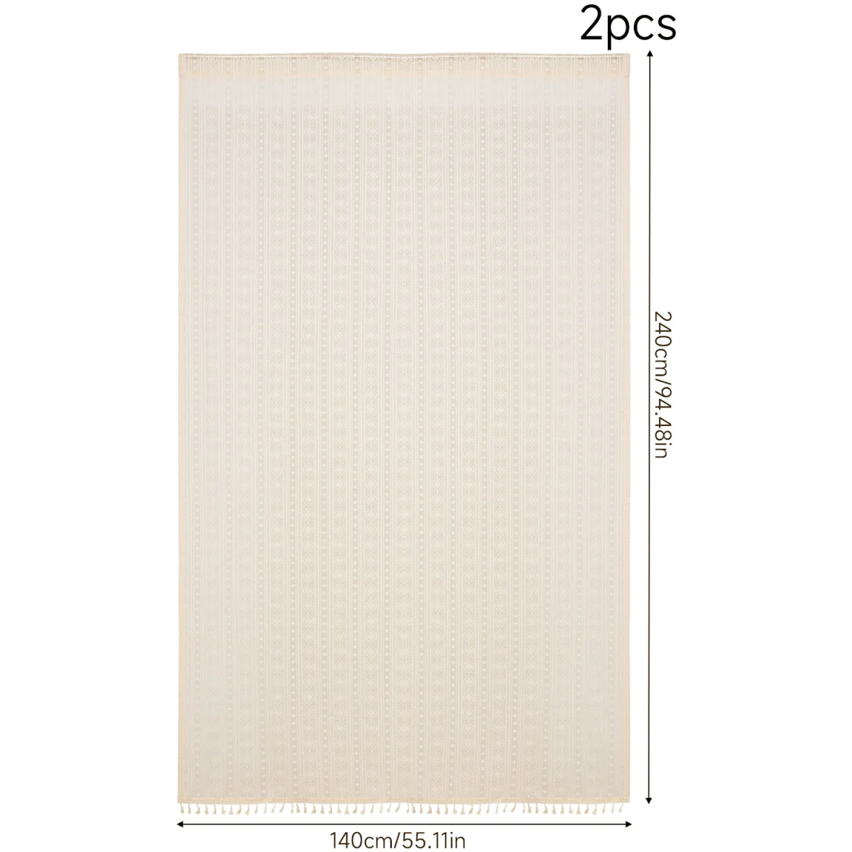 Elegant Semi-Sheer Lace Curtains with Decorative Tassels - Beige – image 3