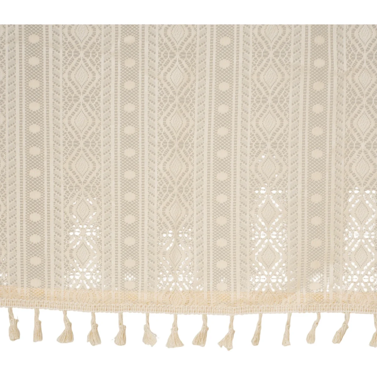 Elegant Semi-Sheer Lace Curtains with Decorative Tassels - Beige – image 4