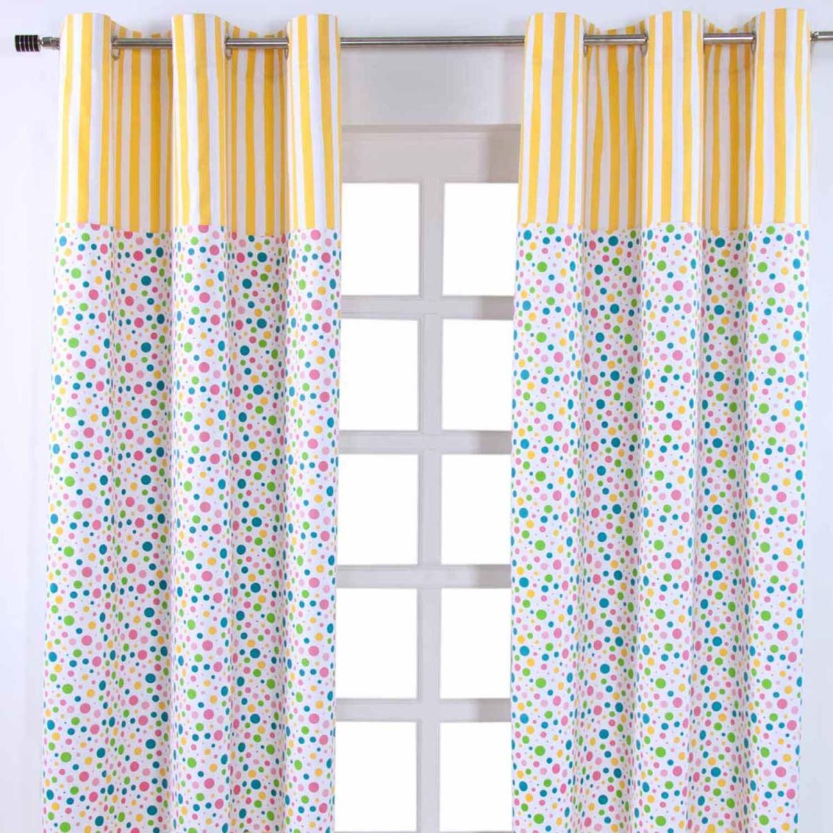 Polka Dots Ready Made Eyelet Curtain Pair - Multicolour / 182cm