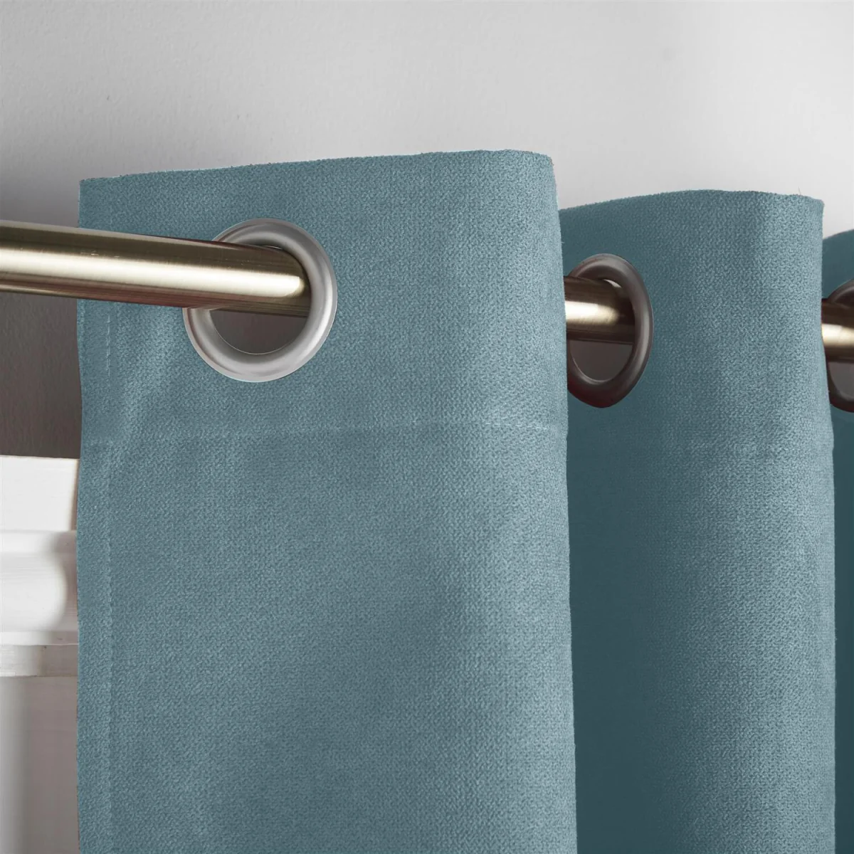 Velvet Chenille Thermal Fleece Lined Ring Top Door Curtain - Teal – image 7