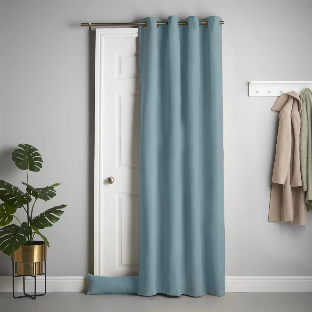 Velvet Chenille Thermal Fleece Lined Ring Top Door Curtain - Teal – image 1