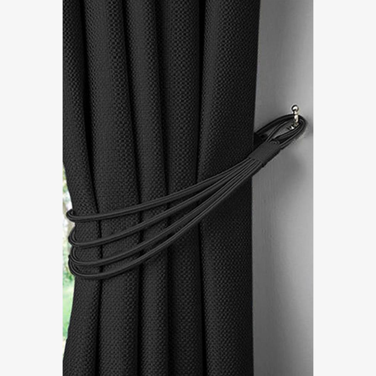 Charlotte Four Strand Rope Curtain Tie Backs Pair - Black