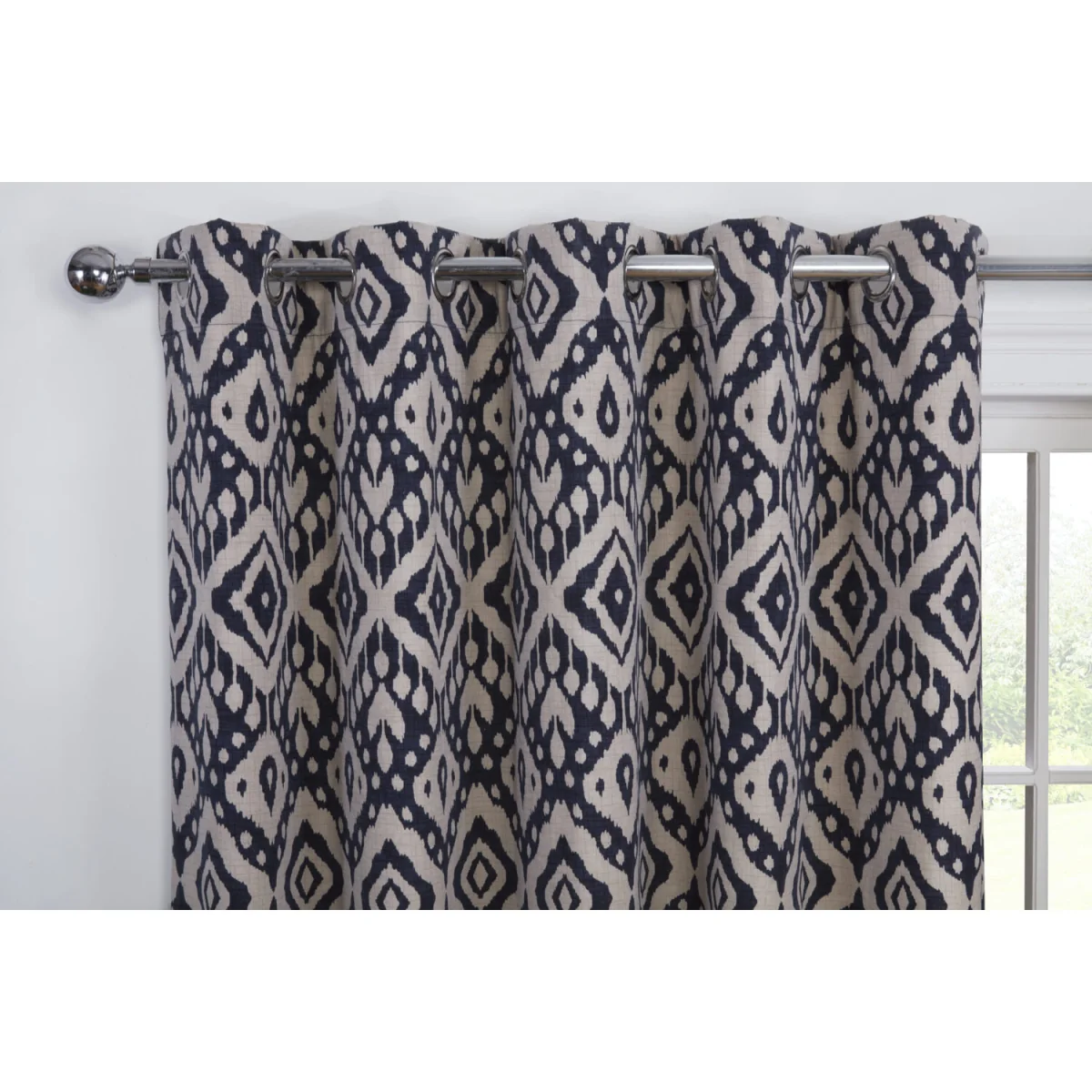 Marrakech Fully Lined Floral Curtains Eyelet Polycotton Navy 117cm x 183cm Pair - Navy – image 3