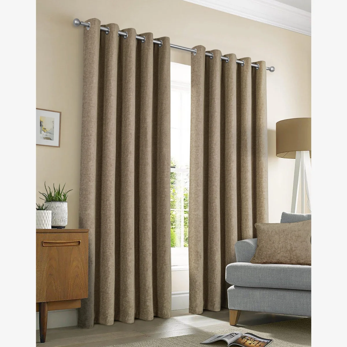 Amberley Thermal Interlined Chenille Curtains - Eyelet - 100% Polyester, Earth, 229cm x 229cm (Pair) - Earth / 213.0cm / 168.0cm – image 1