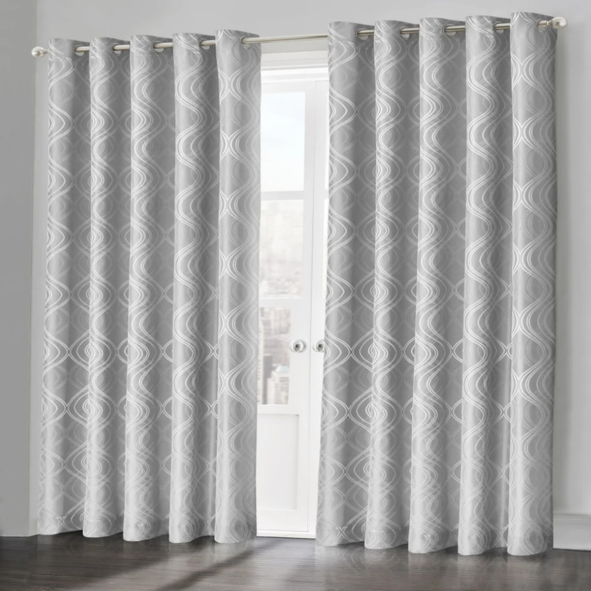 Modern Swirls Jacquard Curtain Pair - Grey / 90in – image 1