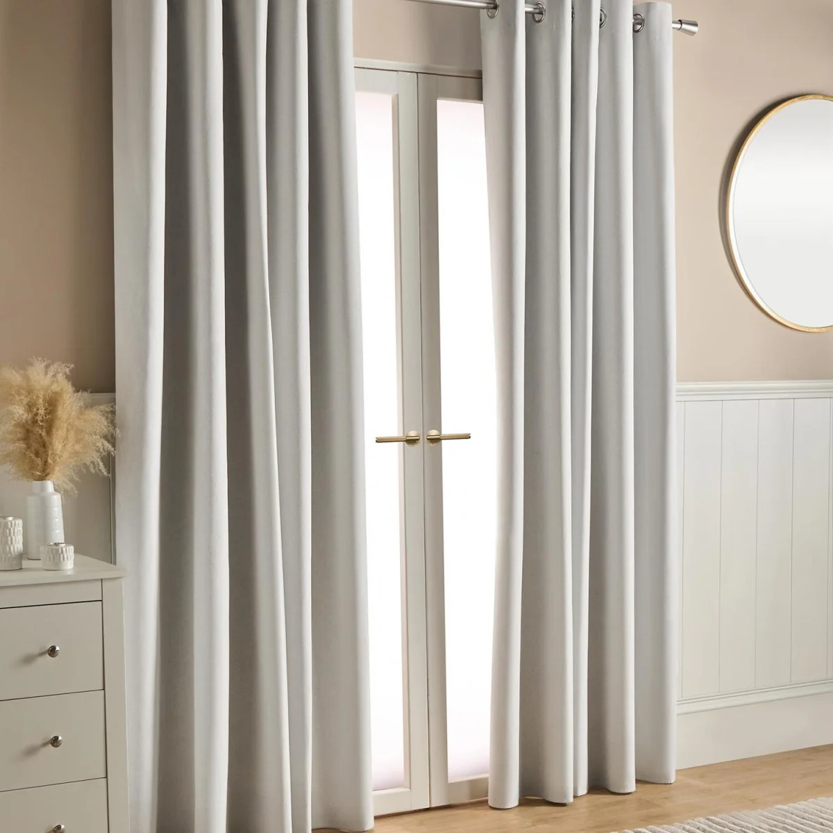 OHS Woven Texture Eyelet Ultra Blackout Curtains - Cream – image 3
