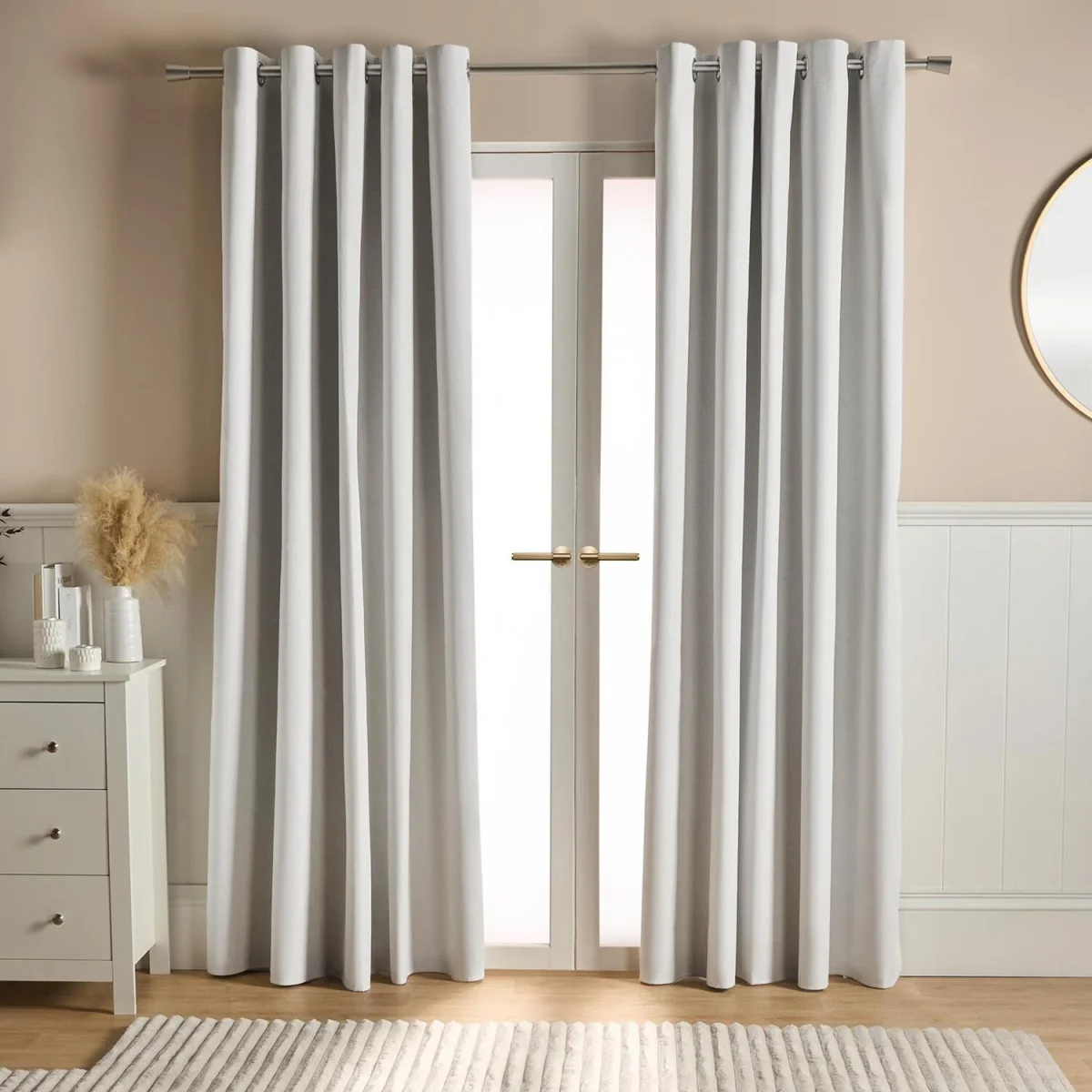 OHS Woven Texture Eyelet Ultra Blackout Curtains - Cream – image 1