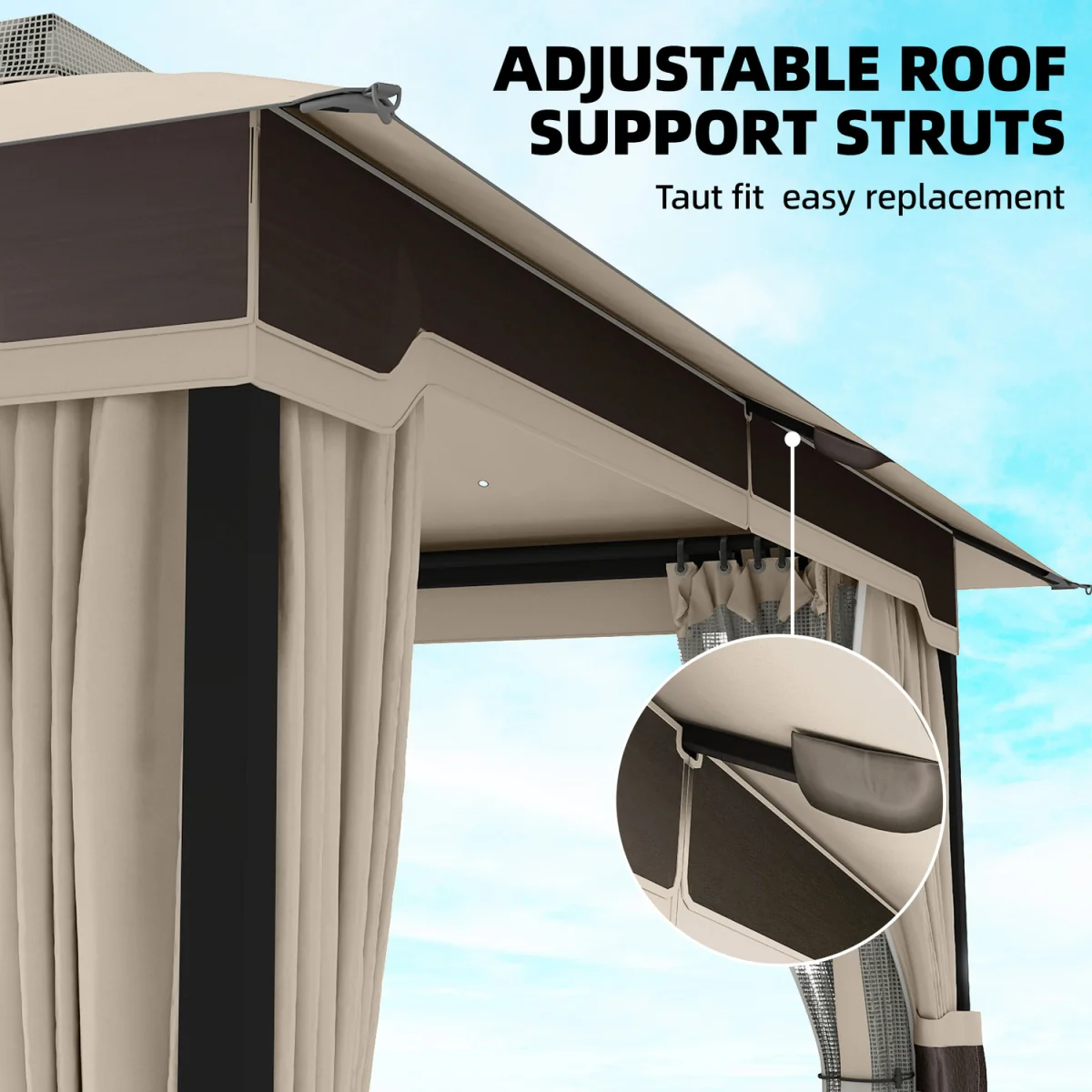 Outsunny 3 x 3.6 m Outdoor Garden Gazebo with Netting, Curtains, Khaki - Khaki – image 8