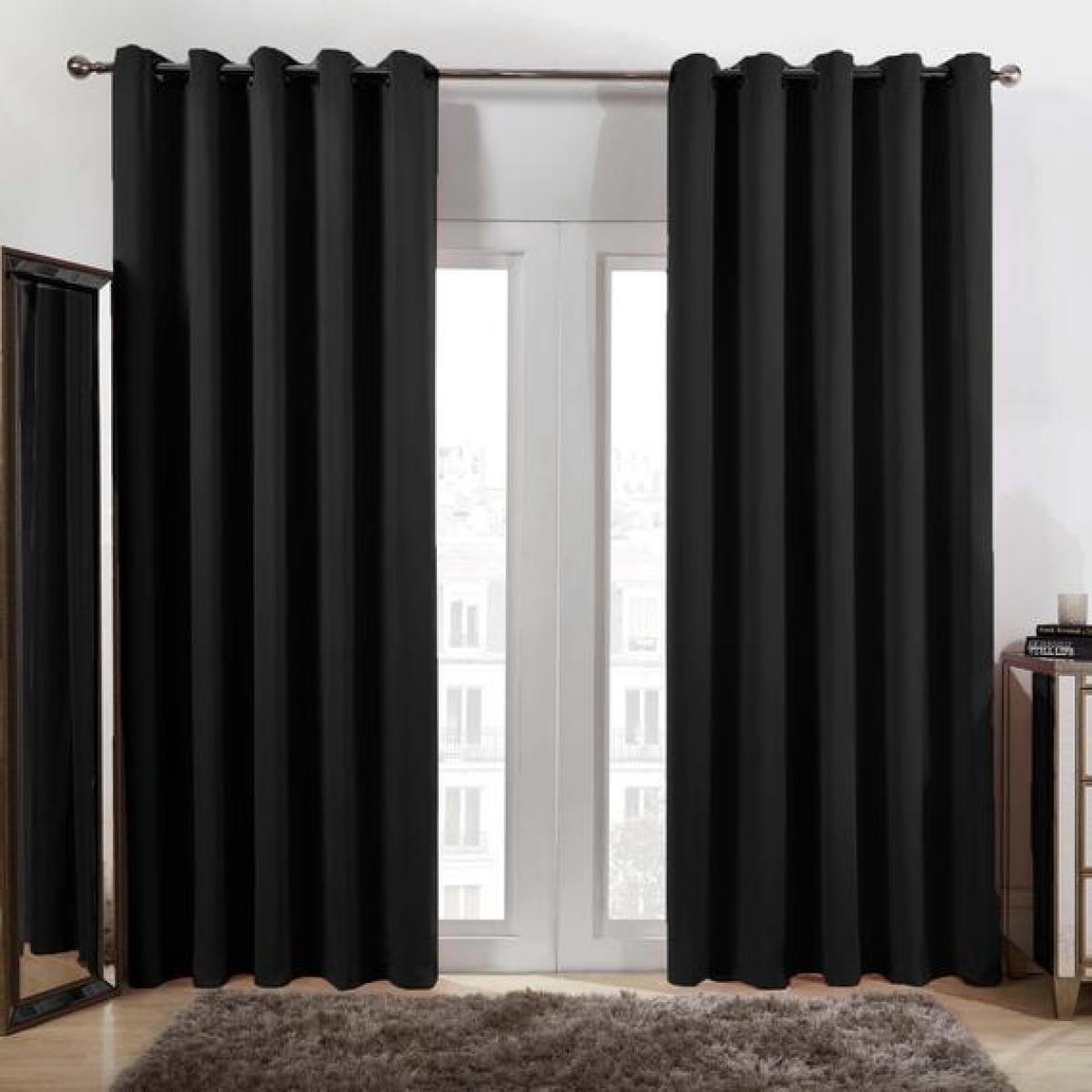 Dreamscene Eyelet Blackout Curtains PAIR of Thermal Ring Top - Black / 90" wide x 90" drop